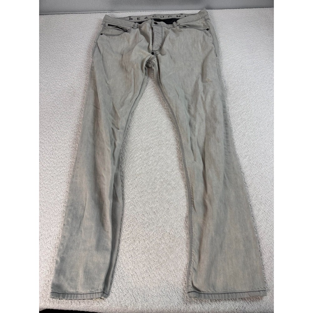 Sean John Mens Button Fly Straight Leg Mid Rise Denim Jeans Gray Cotton 40